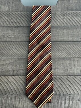 Vintage Daniel Gray Striped Silk Men's Tie in Brown Tones
